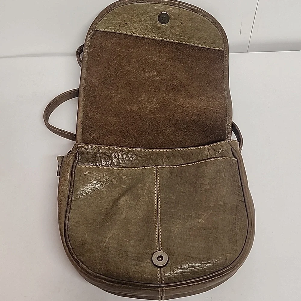 Vintage Distressed Olive Green Leather Unisex Crossbody Messenger SaddleBag